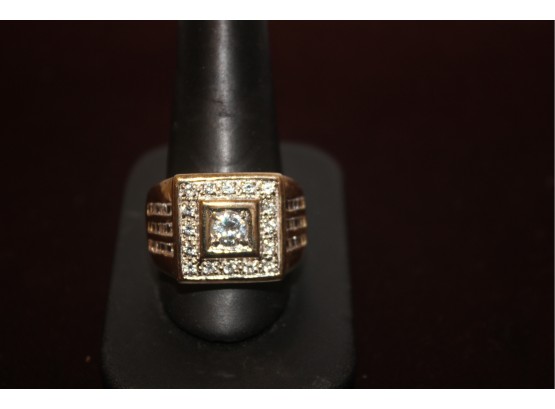 SETA 925/Yellow Gold Plated & Rhinestone Men's Unisex Ring