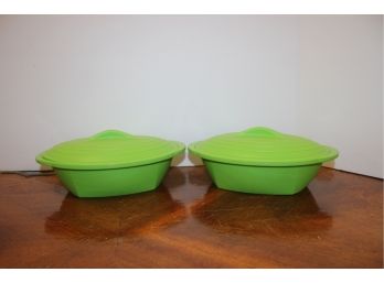 Two Lime Green Silicone Small Baking Casserole Oval Cookware