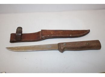 Vintage RH Forschner Co, Victorinox Boning Wood Handled Knife With Leather Sheath