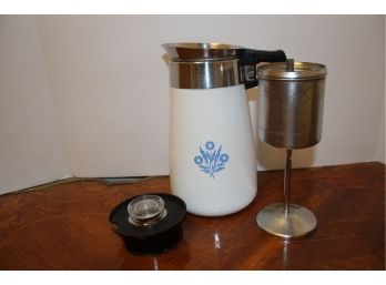 Vintage CORNING WARE Cornflower Nine Cup Coffee Stovetop Percolator