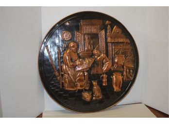 Vintage Large Round COPPER 22.5' Embossed Wall Decor