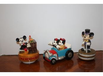 Three Different Vintage Disney Mickey Mouse Music Boxes