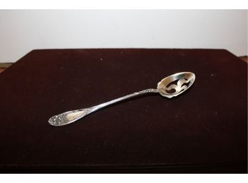Antique Sterling Silver Small Pierced Serving Spoon