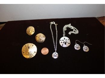 Seven Assorted Sand Dollar Gold & Silver Tone Ladies Jewelry