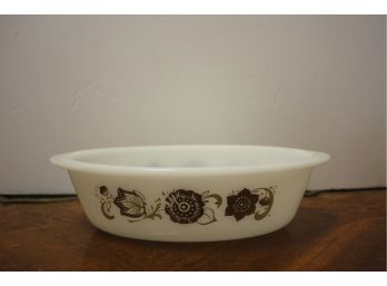 Vintage GLASBAKE Oval Milk Glass Brown Painted Baking Dish