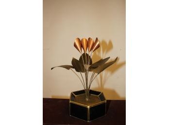 Vintage Mid Century Modern Brass & Copper Flowers In Stand