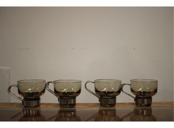 Four Vintage Mid Century Modern Smokey Glass Espresso Demitasse Cups