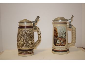 Two Vintage AVON Porcelain Lidded Collectible Beer Steins