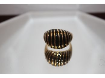 Ladies 18K Yellow Gold Electroplate & Black Enamel Dome Ring