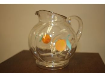 Small Clear Pitcher With Painted Oranges