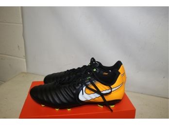 New Nike Tiempo Ligera IV FG Men's Leather Soccer Cleats, Black, Orange Laser