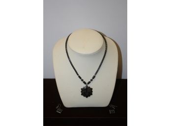 Vintage Black Hematite 18' Happy Sun Necklace & Earring Set