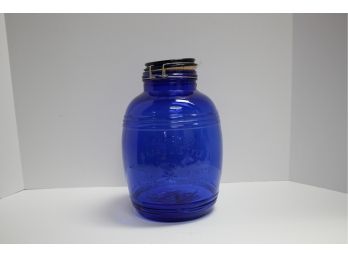 Vintage 1960s Cobalt Blue Glass Cracker Barrel Style Jar/Canister