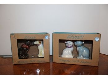 Two New Sets MWAH! Magnetic Salt & Pepper Shakers, Kissing Dogs