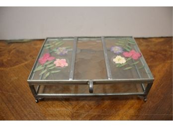 Vintage Pressed Flower Glass Jewelry Trinket Box