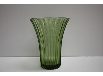 Vintage Avocado Green Ribbed Flower Vase