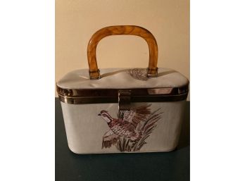 Vintage Lined Box Purse With Lucite Handle