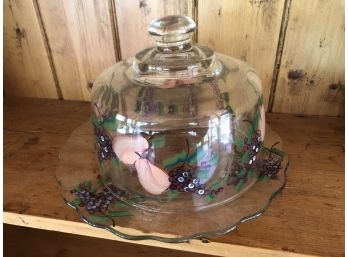 Hand Painted Glass Covered Dish 9x6