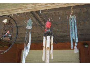 3 Wind Chimes, Iron Plant Holder & Decorative Bird Cage