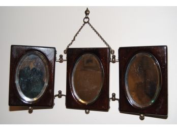 Shaving Mirror Three Panel Antique Wood Hanging 16 1/2 X 11 (open Hanging),   4.75x 7 Each
