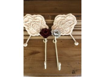 Flower Hooks Metal Cast Iron 5x6.5, Red And White Roses 7in