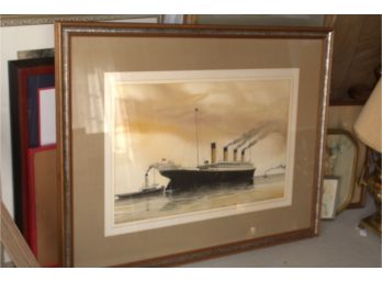 Listed Artist Steven Cryan 1978 Titanic Ship Watercolor