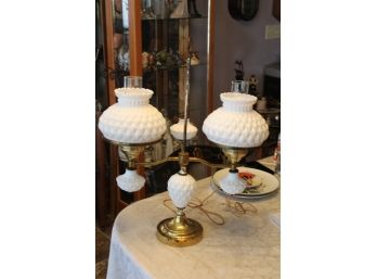 Vintage Brass Milk Glass Student Lamp