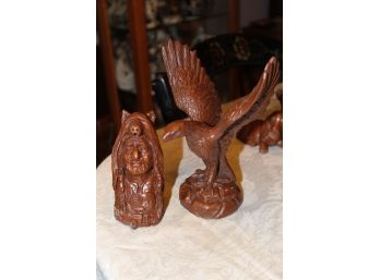 Red Mill Manufacturing Carved Indian Bust And Eagle