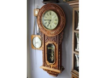 Large Carved Wood Wall Clock