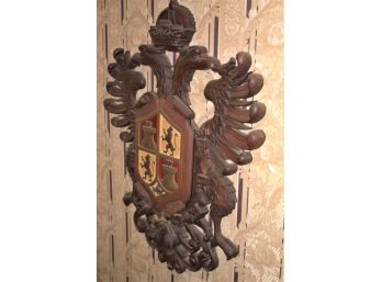 Antique German Austrian Carved Wood Eagle Wall Crest