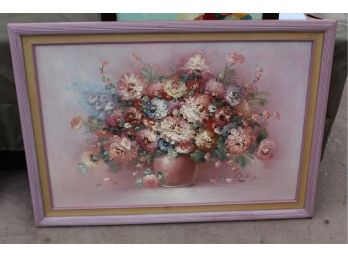 Signed Oil On Canvas Flower Painting