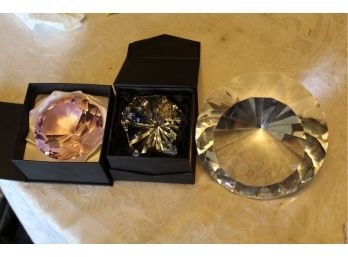 3 Glass Diamond Paperweights