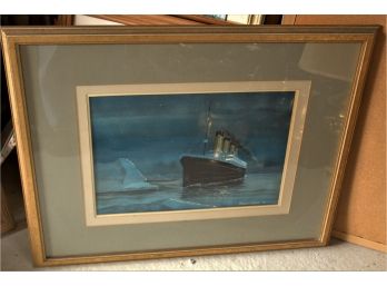 Listed Artist Steven Cryan 1978 Titanic Ship Watercolor