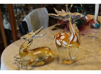 2 Blown Glass Deer Figurines