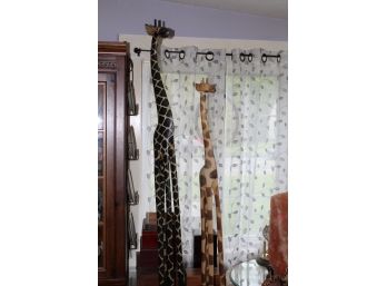 2 Tall Wood Carved Giraffe