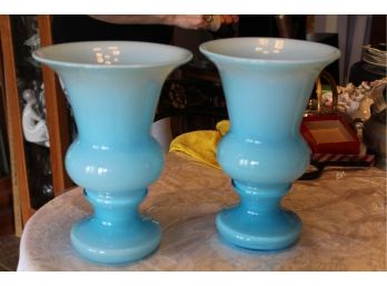 2 Vintage Opalescent  Blue Vases