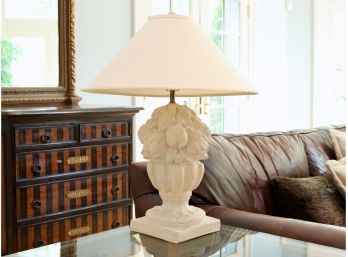 Plaster Floral Urn Lamp With  Shade