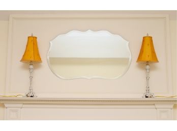 Pair Of Weighted Scroll Lamps With Bell Shades