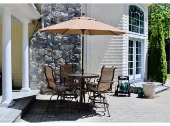 Outdoor Round High Table With Bar Chairs And Umbrella 1 0f 2