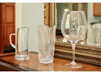 Trio Of Clear Bar Ware And Weighted Cut Glass Vase