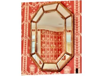 Multi Paneled Wall Mirror In Wooden Diamond Shaped Frame