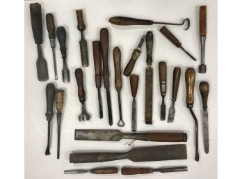 Group (P) Of 23 Antique  Wood Chisels