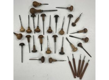 Group (W) 32 Vintage Small Wood Carving Tools