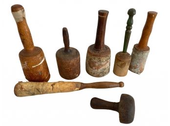 Set Of Six Antique Wood Pounder Tools (B)