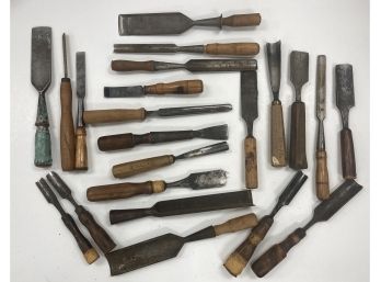 Group (Q) Of 22 Antique Wood Chisels