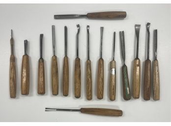 Group (F) Of 15 Vintage Pfeil Wood Chisels