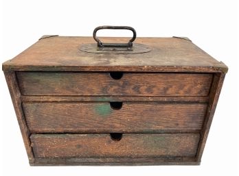 Antique Three Drawer Tool Box With Brass Fittings