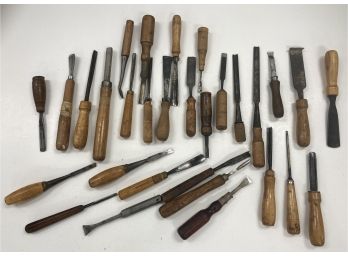 Group (R) Of 30 Antique / Vintage Wood Chisels