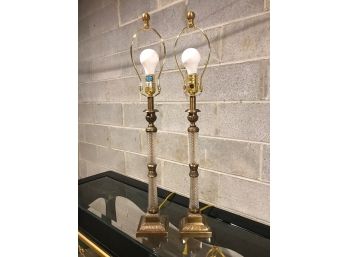 Pair Brass And Glass Lamps
