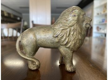 Antique Cast Iron Lion Bank Toy Painted Gold Tail Right, A. C. Williams